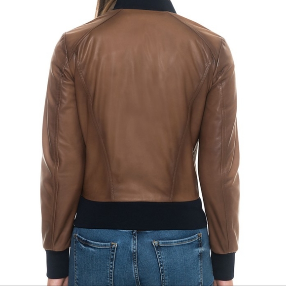 Women Lamb Leather Bomber Jacket - Picture 3 of 3